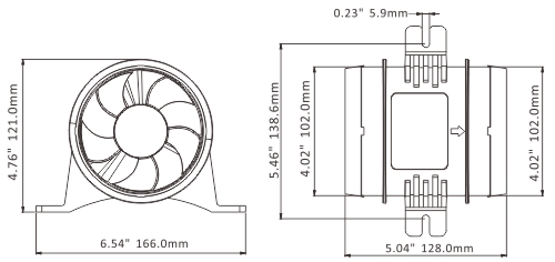 Dimensions du ventilateur de cale Dimensions du ventilateur de cale